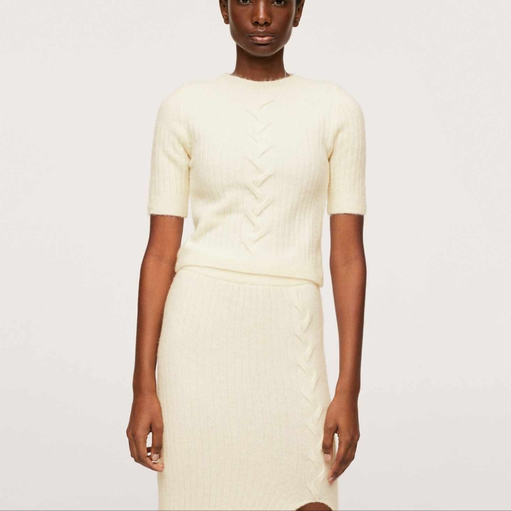 NWT Mango Stylish Cream Knit Top and Skirt Set